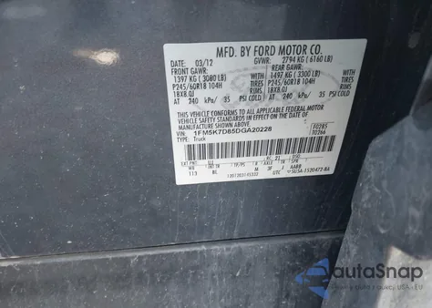 2013 Ford Explorer Xlt z USA, uszkodzony, nr VIN 1FM5K7D85DGA20228